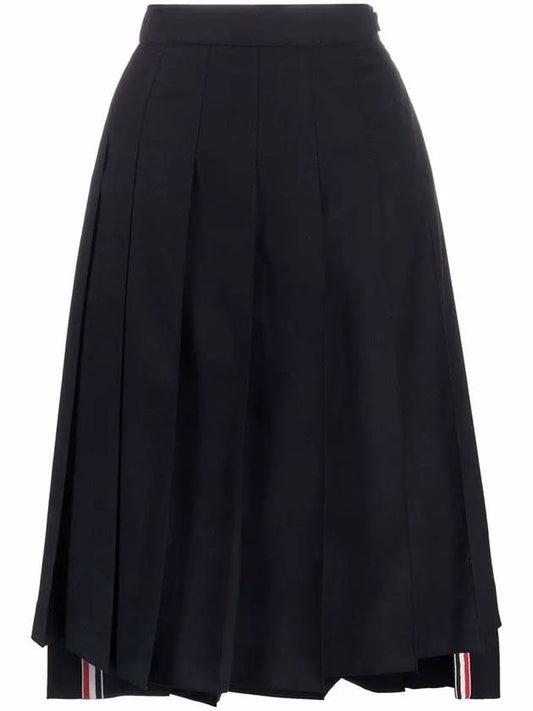 Super 120S Twill Below Knee Pleated Skirt Navy - THOM BROWNE - BALAAN 2