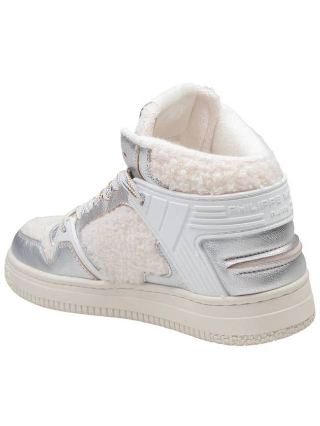 Philippe Model Mid Sneaker With Upper In Silver Laminated Calfskin And Faux Sheepskin Effect Fabric - PHILIPPE MODEL - BALAAN 3