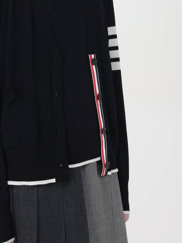 4 Bar Relaxed Fit Fine Merino Wool Cardigan Black - THOM BROWNE - BALAAN 6