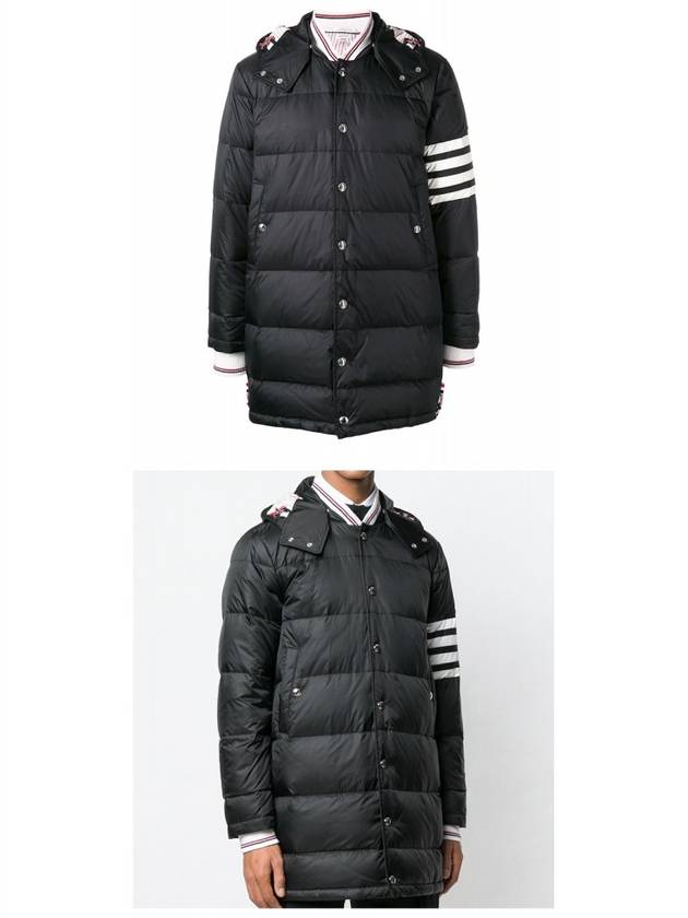 Men's 4 Bar Button Down Hooded Padding Black - THOM BROWNE - BALAAN 5