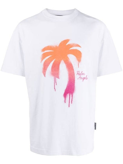 Palm Tree Printed Crewneck Classic Cotton Short Sleeve T-Shirt White - PALM ANGELS - BALAAN 2