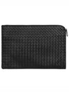 Intrecciato Weaving Zipper Medium Clutch Bag Black - BOTTEGA VENETA - BALAAN 2