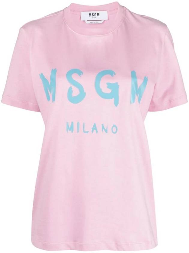 Brushed Logo Short Sleeve T-Shirt Pink - MSGM - BALAAN 1