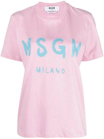 Brushed Logo Short Sleeve T-Shirt Pink - MSGM - BALAAN 1