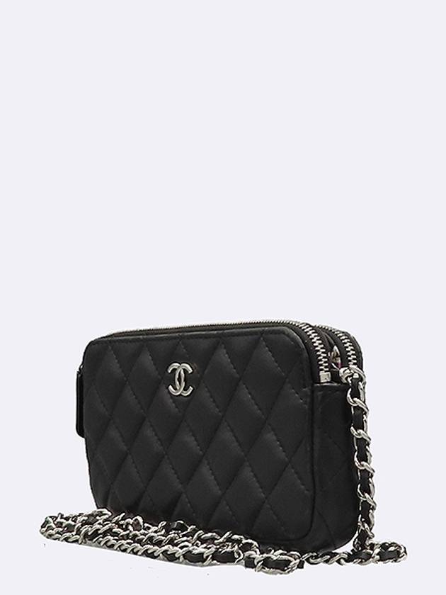 A82527 COCO silver logo black color lambskin double zipper mini chain cross bag - CHANEL - BALAAN 2