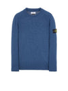 Men's Waffen Patch Crew Neck Raw Cotton Knit Top Blue - STONE ISLAND - BALAAN 2