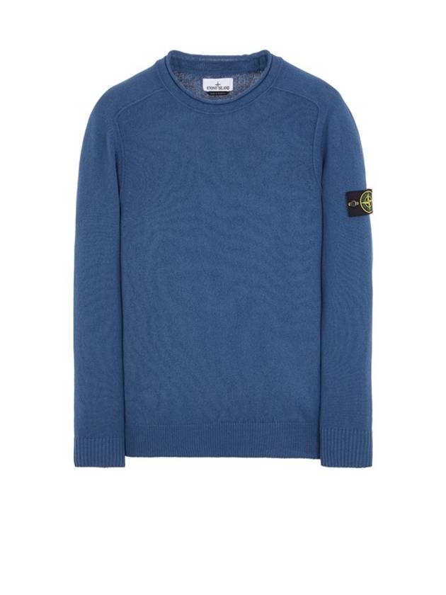 Men's Waffen Patch Crew Neck Raw Cotton Knit Top Blue - STONE ISLAND - BALAAN 1