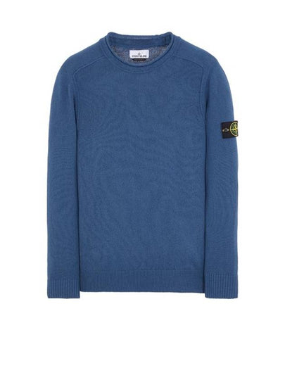 Men's Waffen Patch Crew Neck Raw Cotton Knit Top Blue - STONE ISLAND - BALAAN 2