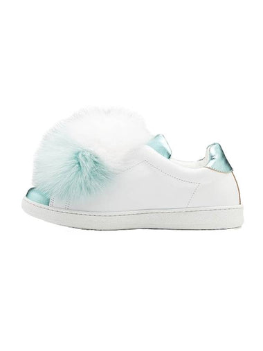 Women's Leather Fox Fur Foam Low Top Sneakers White Mint - JOSHUA SANDERS - BALAAN 1