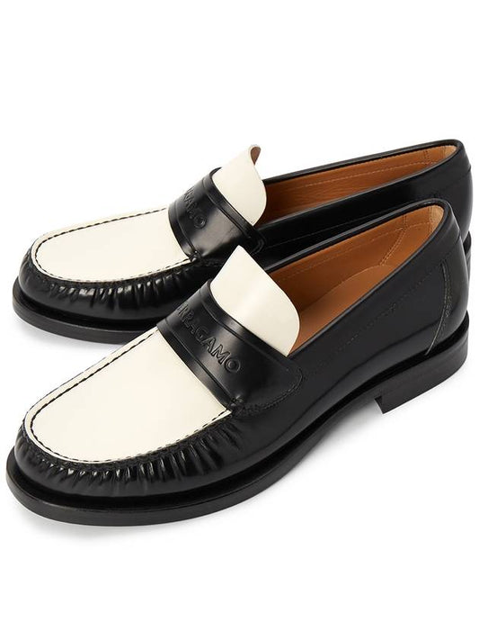 Signature Logo Loafers Black White - SALVATORE FERRAGAMO - BALAAN 2