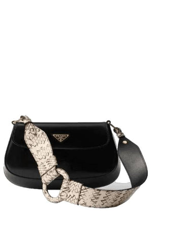 Cleo Ayers Brushed Leather Flap Cross Bag Black - PRADA - BALAAN 1