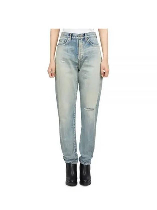 Women's Destroyed Washing Denim Jeans Light Blue - SAINT LAURENT - BALAAN 2