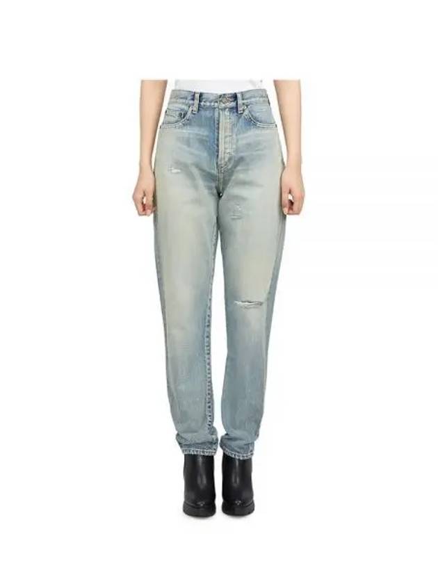 Women's Destroyed Washing Denim Jeans Light Blue - SAINT LAURENT - BALAAN 2