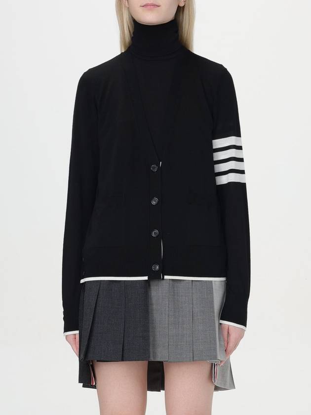 4 Bar Relaxed Fit Fine Merino Wool Cardigan Black - THOM BROWNE - BALAAN 2