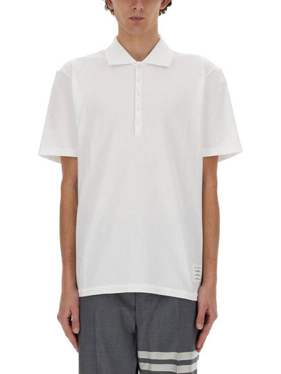 Men's Cotton Pique Center Bag Striped Short Sleeve Polo Shirt White - THOM BROWNE - BALAAN 2