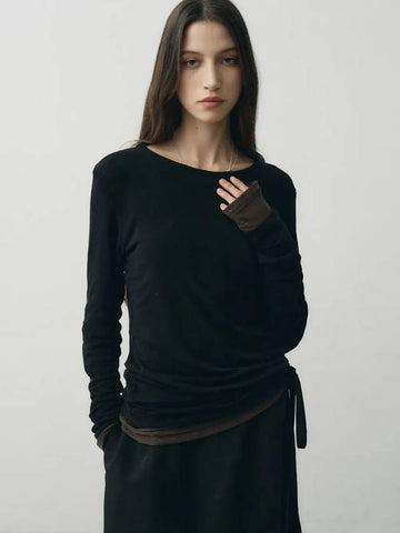 Wool Reversible Layered T Shirt Black - NOIRER FOR WOMEN - BALAAN 1