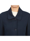 Women's Double Face Tech Round Collar Cotton Overcoat Navy - THOM BROWNE - BALAAN 7