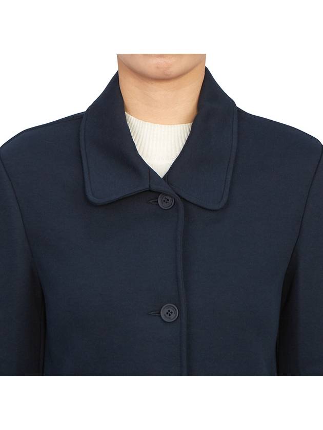 Women's Double Face Tech Round Collar Cotton Overcoat Navy - THOM BROWNE - BALAAN 7