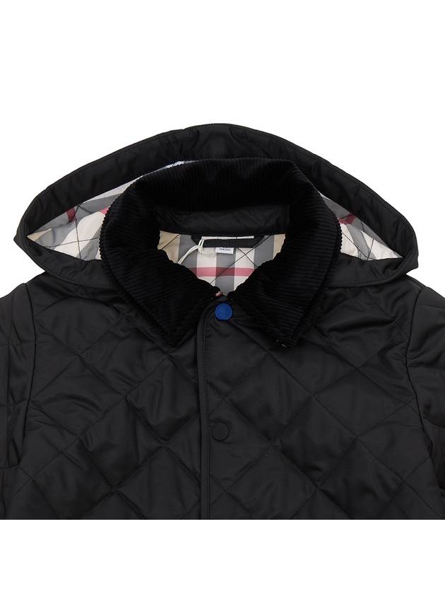 Kids Corduroy Collar Diamond Hooded Quilted Jacket Black - BURBERRY - BALAAN 6