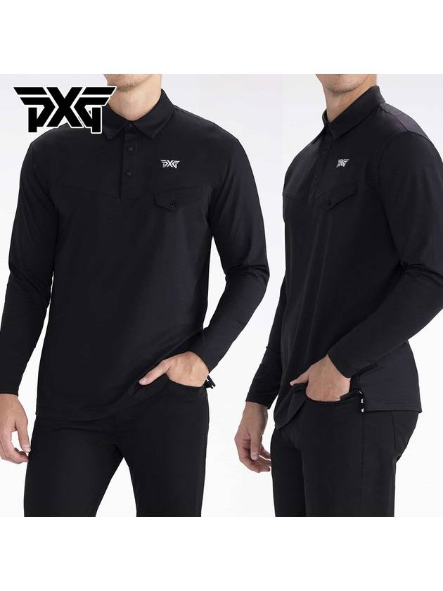 Men s golf wear regular fit long sleeve mock pocket polo t shirt - PXG - BALAAN 1