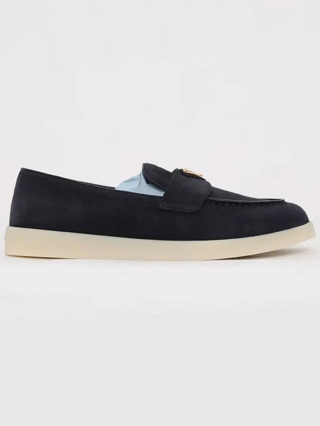 Triangle Logo Suede Leather Loafers Blue - PRADA - BALAAN 4