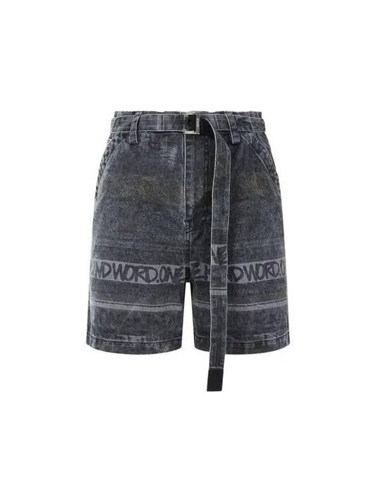 Men's Belted Striped Denim Shorts Washed Black 271800 - SACAI - BALAAN 1