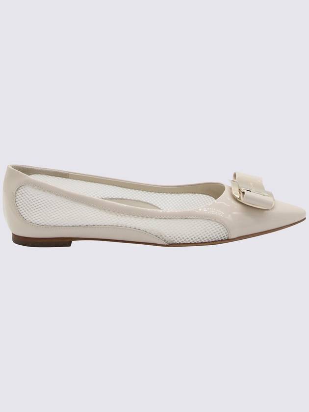 Salvatore Ferragamo Ivory Leather And Mesh Varina Flats - SALVATORE FERRAGAMO - BALAAN 1