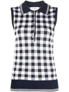 Gingham Silk Jacquard 4 Bar Polo Sleeveless Cardigan Navy - THOM BROWNE - BALAAN 3