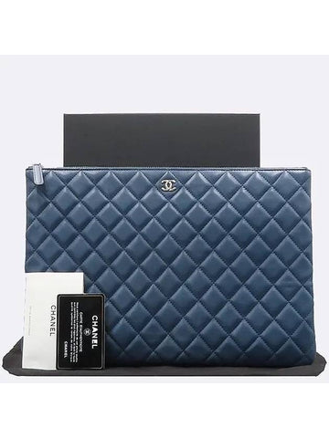 A82552 Blue Lambskin Classic Large CC Silver Logo Clutch - CHANEL - BALAAN 1