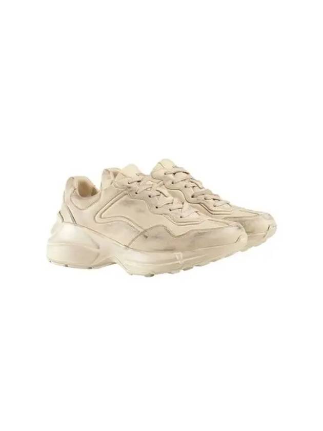 Rhyton Leather Low Top Sneakers Distressed Ivory - GUCCI - BALAAN 4