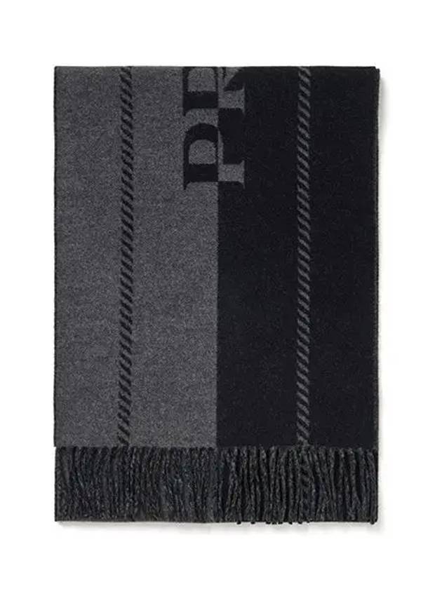 Jacquard Logo Small Wool Scarf Gray Black - PRADA - BALAAN 3