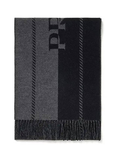 Jacquard Logo Small Wool Scarf Grey Black - PRADA - BALAAN 2