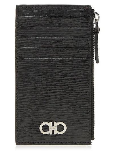 Gancini Zipper Card Wallet Black - SALVATORE FERRAGAMO - BALAAN 2