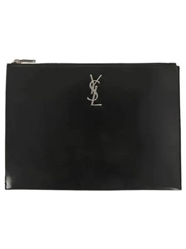 Monogram Silver Medium Clutch Bag Black - SAINT LAURENT - BALAAN 2