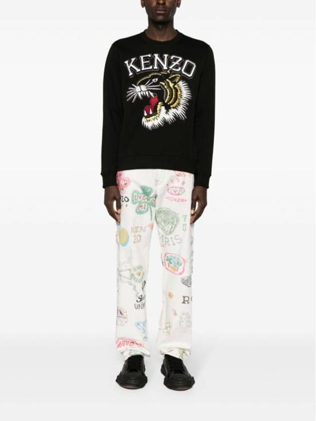 Tiger Varsity Slim Crew Neck Cotton Sweatshirt Black - KENZO - BALAAN 4