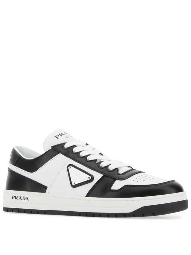 Downtown Perforated Leather Low Top Sneakers White Black - PRADA - BALAAN 3