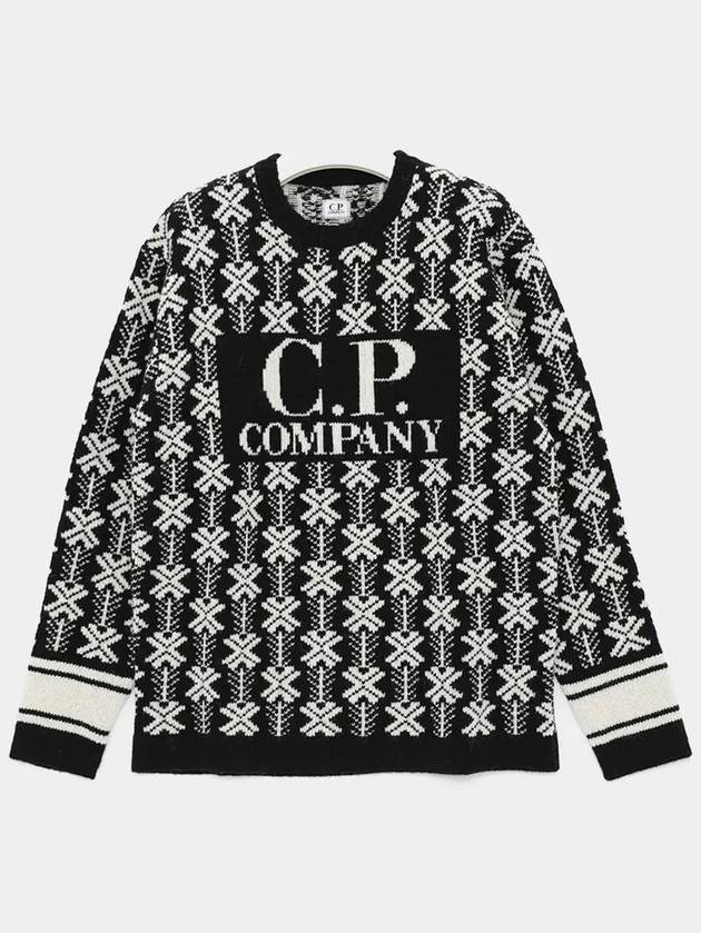 Intarsia Logo Virgin Wool Knit Top Black - CP COMPANY - BALAAN 4