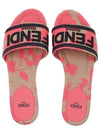 Rose Print Embroidered Logo Canvas Slide Slippers Pink - FENDI - BALAAN 2