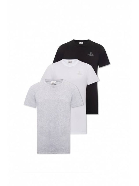 Men's Logo Print 3 Pack Short Sleeve T-Shirt White Grey Black - VIVIENNE WESTWOOD - BALAAN.