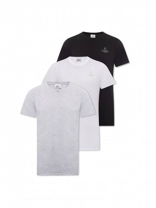 Men's Logo Print 3 Pack Short Sleeve T-Shirt White Grey Black - VIVIENNE WESTWOOD - BALAAN 1