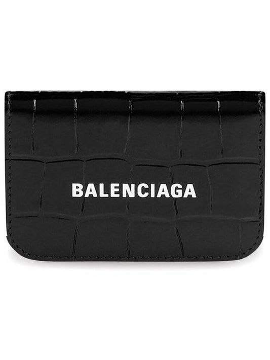 Logo Crocodile Embossed Leather Bifold Wallet Black - BALENCIAGA - BALAAN 2