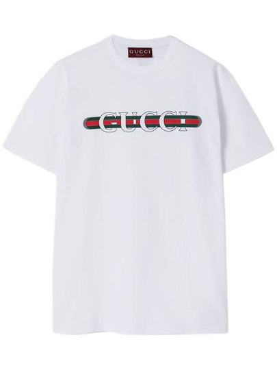 Web Print Cotton Short Sleeve T-Shirt White - GUCCI - BALAAN 2