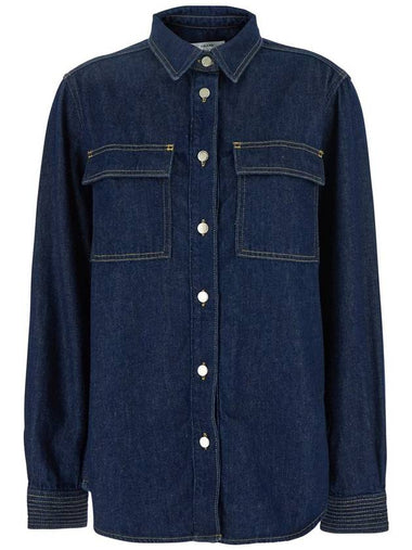 'The Trapunto Shirt' Blue Oversize Shirt With Classic Collar In Denim Woman - FRAME - BALAAN 1