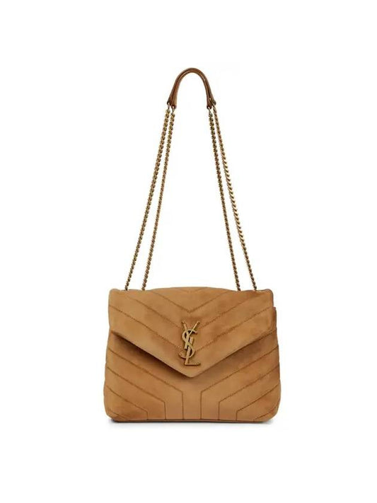 Loulou Quilted Suede Small Shoulder Bag Cinnamon - SAINT LAURENT - BALAAN 1