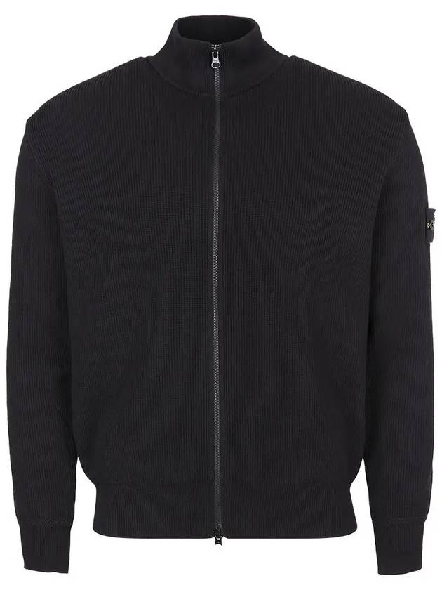 Ribbed Soft Organic Cotton Cardigan Black - STONE ISLAND - BALAAN 2