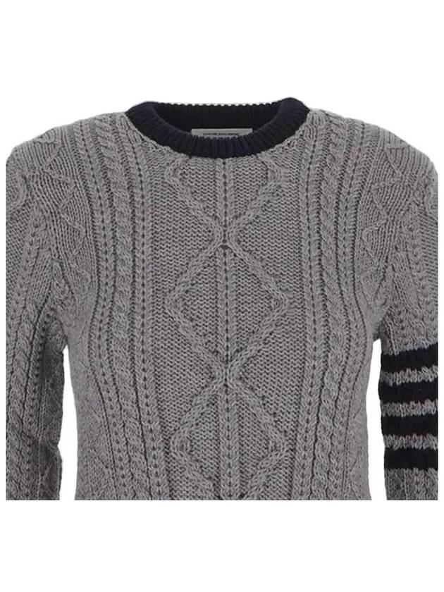 Women's 4 Bar Cable Classic Crew Neck Knit Top Grey - THOM BROWNE - BALAAN 5