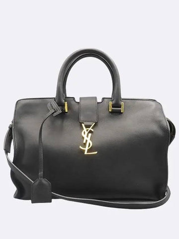 424869 Black leather monogram cabas tote bag strap with silver logo decoration - SAINT LAURENT - BALAAN 1