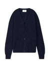 Heart Logo V Neck Cashmere Cardigan Navy - AMI - BALAAN 2