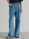 Contrast Double Washing Wide Denim Pants Blue - NOIRER - BALAAN 3