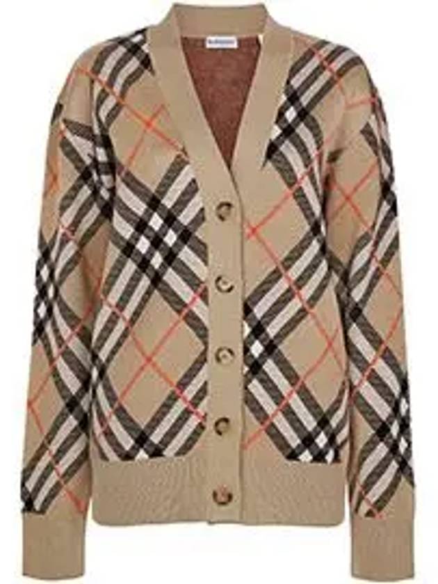 Check Wool Blend Cardigan Beige - BURBERRY - BALAAN 6